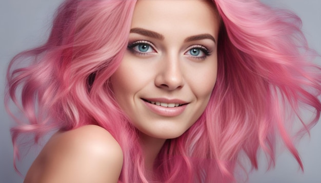 portrait of a sea blue eyes woman with deep pink hair