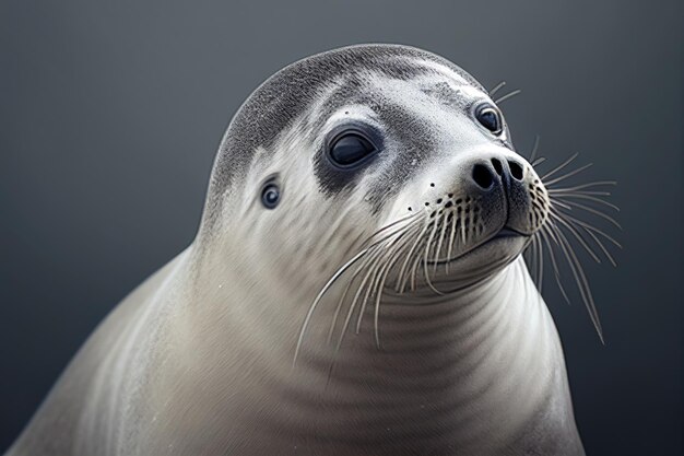 Portrait of a seal on a black background cute baby Generative AI