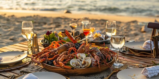 Foto portrait of seaside symphony fresh catch seafood feast