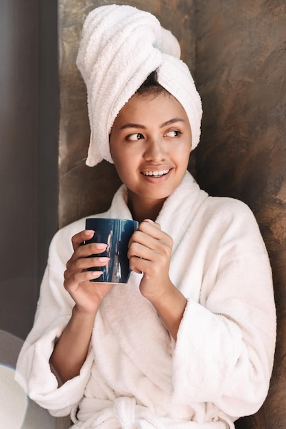 Premium Photo Portrait Of Seductive Brunette Woman Wearing Bathrobe