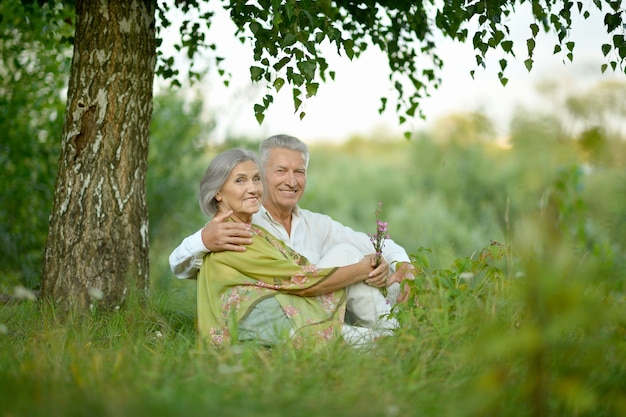 Portrait of a senior couple resting at summer park