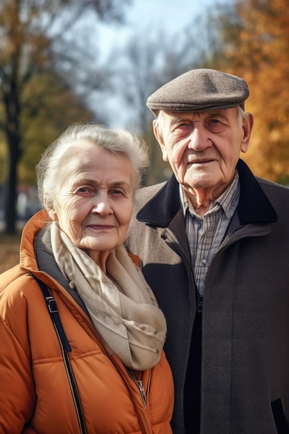 Portrait of a senior couple standing together outdoors created with generative ai