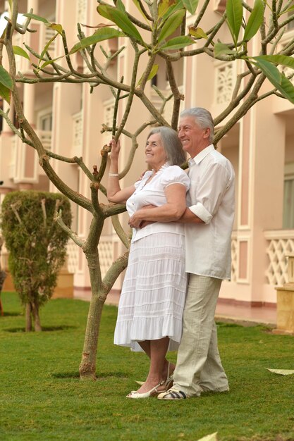 Portrait of senior couple at tropic hotel resort