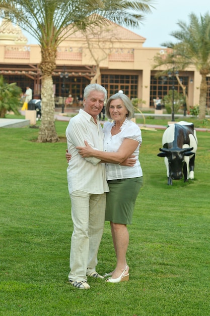 Portrait of a senior couple at tropic hotel resort