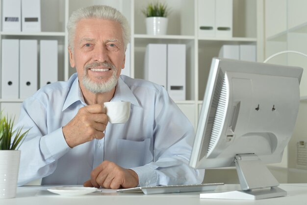 Portrait of a senior man using computer at office