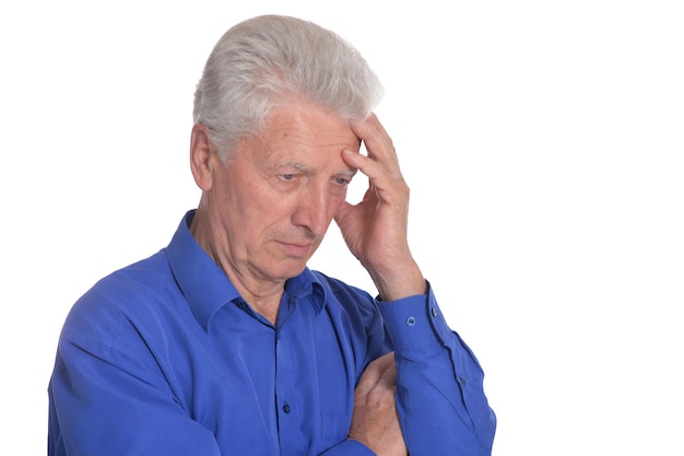 Portrait of senior man on white background