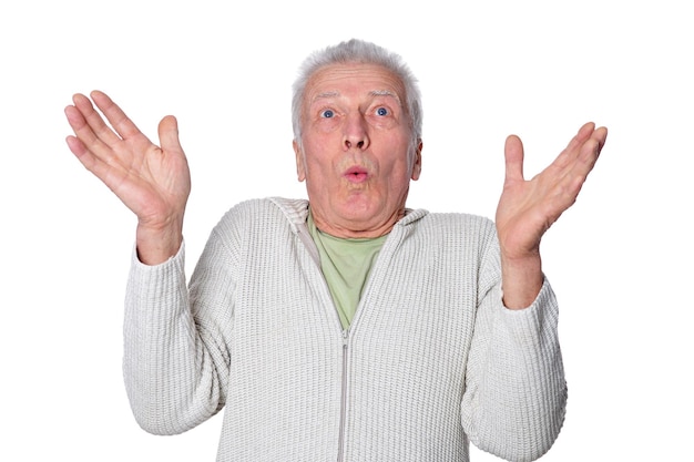 Portrait of senior man on white background