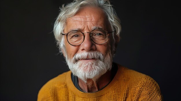 Портрет пожилого человека с очками на темном фоне