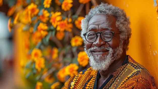 Portrait of a senior man with white beard wearing orange shirt