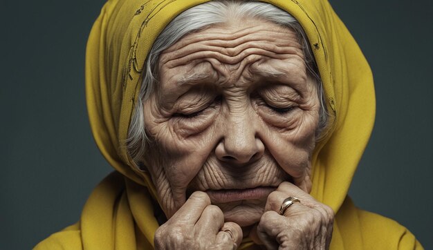 Foto ritratto di una vecchia donna anziana in primo piano felicità sorrisi triste donna anziana ritratto di nonna