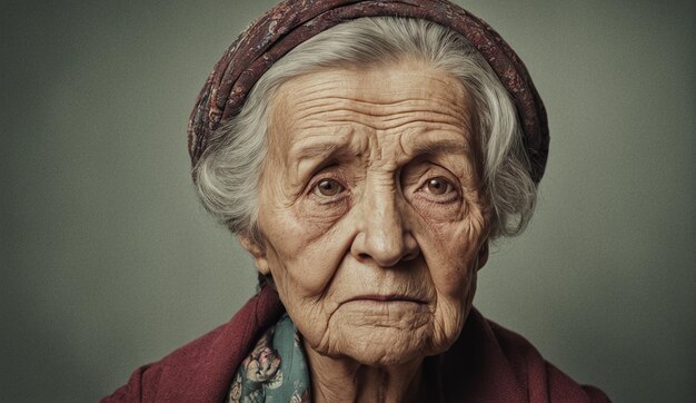 Foto ritratto di una vecchia donna anziana in primo piano felicità sorrisi triste donna anziana ritratto di nonna