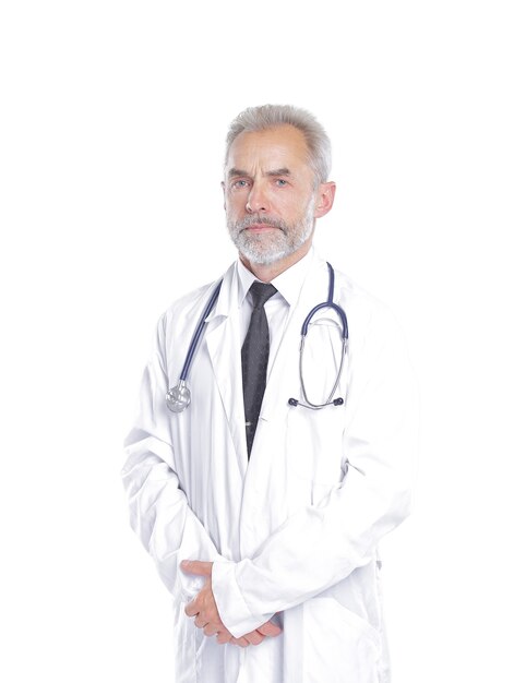 Portrait of a senior physician therapist.isolated on light background.