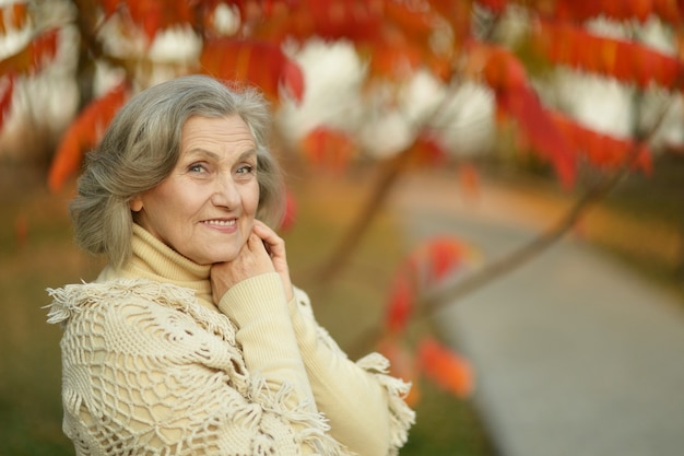 Portrait of senior woman in the park in autumn