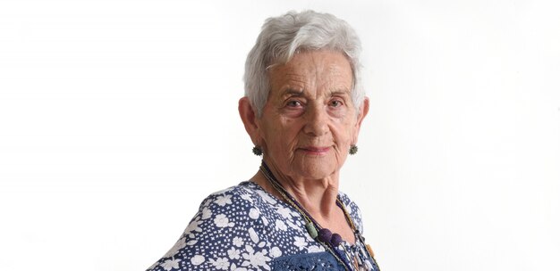 Portrait of a senior woman on white