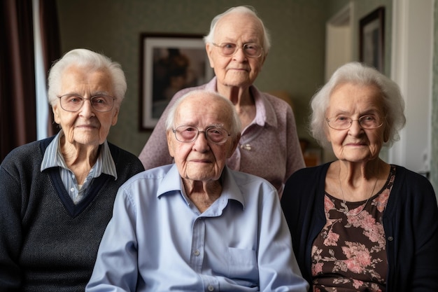Портрет пожилых людей, связанных друг с другом в доме престарелых, созданном с помощью генеративного искусственного интеллекта