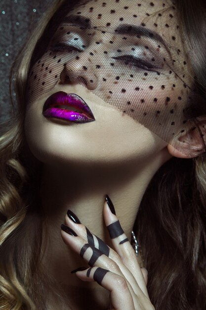 Portrait of sensual woman with closed eyes and make up in studio. woman with healthy skin