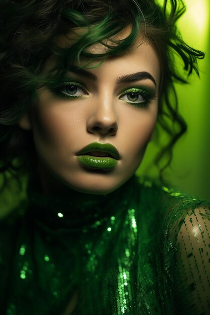 Photo a portrait series of individuals wearing greenthemed makeup