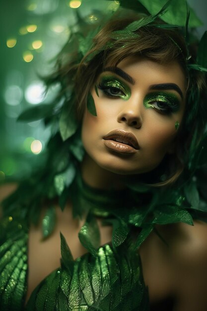 A portrait series of individuals wearing greenthemed makeup