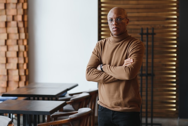 Portrait of a serious african american man with glasses