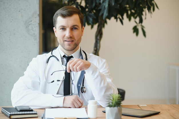 Portrait of a serious doctor in medical office