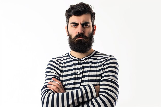 portrait of serious man with beard on white isolated background