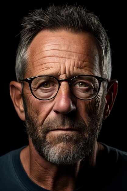 Portrait of a serious man with glasses and a beard