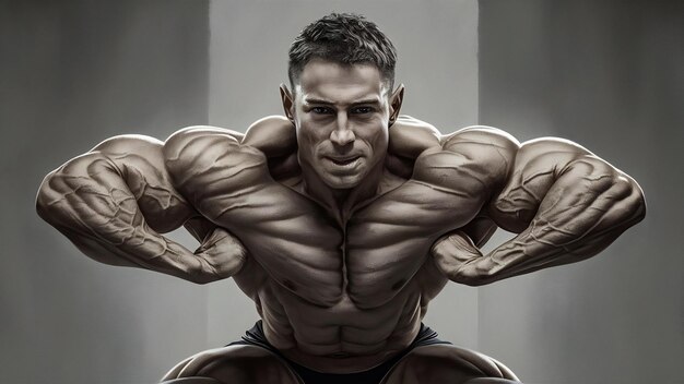 Portrait of a serious strong male bodybuilder