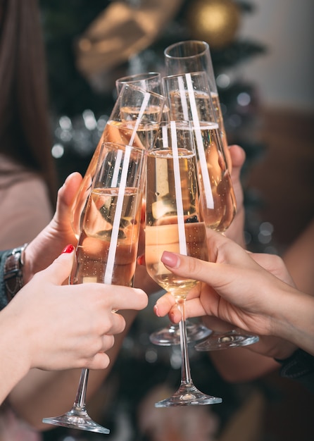 Portrait of several friends making a toast