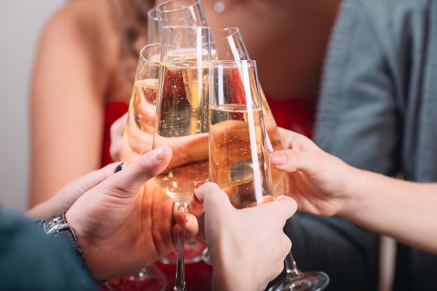 Portrait of several friends making a toast