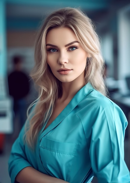 Portrait of a sexy nurse girl in clinic Generative AI