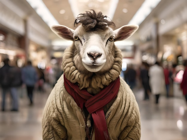 Photo portrait of sheep in mall