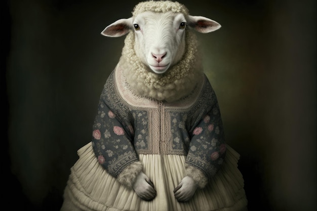 Portrait of sheep in a victorian dress