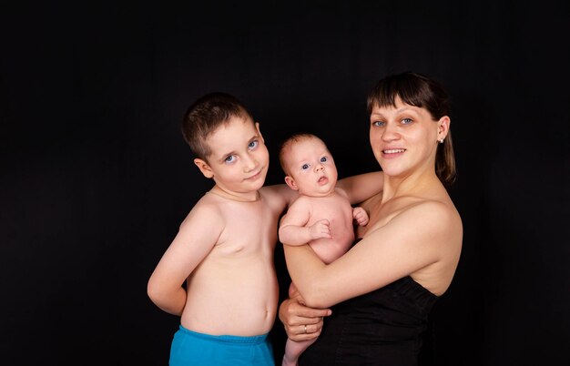 Photo portrait of shirtless boy against black background