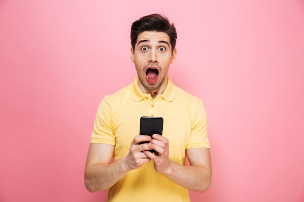 Portrait of a shocked young man