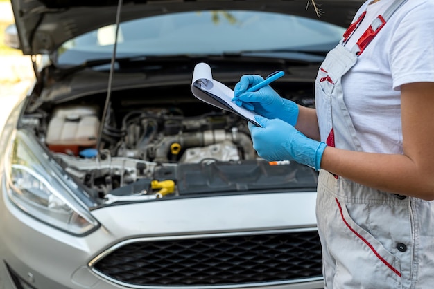 Portrait shot of a female mechanic working on a vehicle in a car service