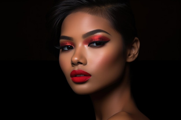 Portrait shot of a model with a glamorous and red carpet ready makeup look Generative AI