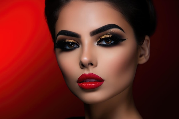 Portrait shot of a model with a glamorous and red carpet ready makeup look Generative AI