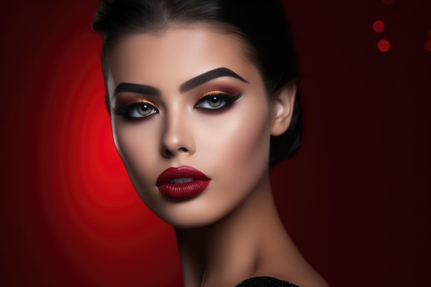 Portrait shot of a model with a glamorous and red carpet ready makeup look generative ai