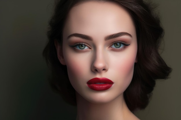 Portrait shot of a woman with flawless skin and a perfectly applied lipstick Generative AI