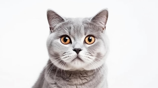 Portrait of a silver tabby British shorthair cat looking at the camera