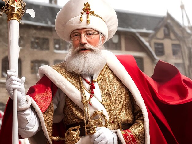 Photo portrait of sinterklaas while he is arriving in town