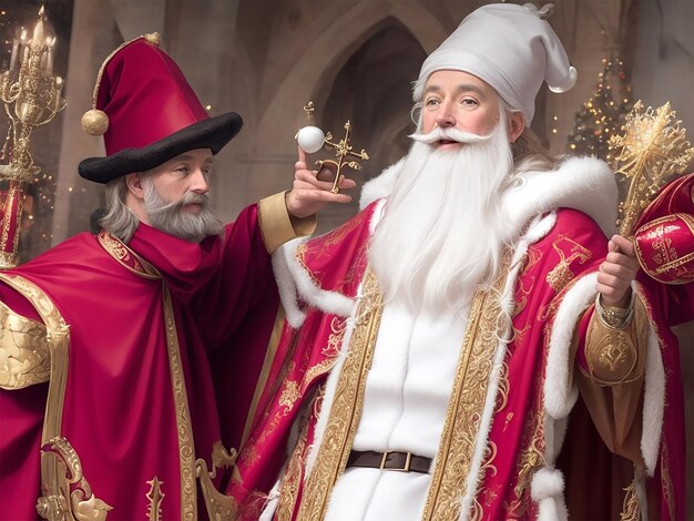 Photo portrait of sinterklaas while he is arriving in town