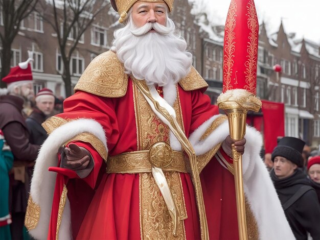 Photo portrait of sinterklaas while he is arriving in town