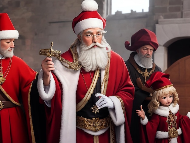 Photo portrait of sinterklaas while he is arriving in town