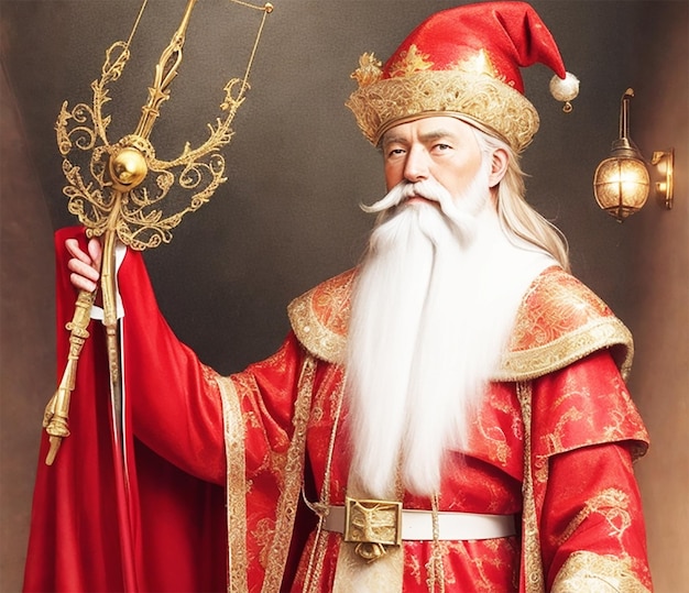 Photo portrait of sinterklaas while he is arriving in town