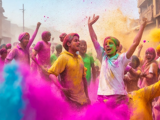 portrait of the sisters painted in the colors of Holi