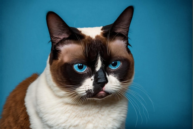 Portrait of slightly annoyed snowshoe cat sit isolated Generative Ai