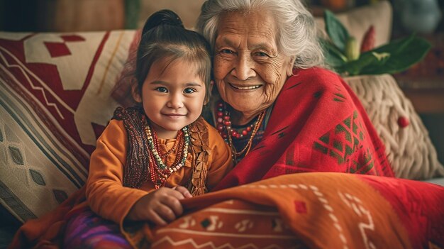 Photo a portrait of small girl with grandmother having fun