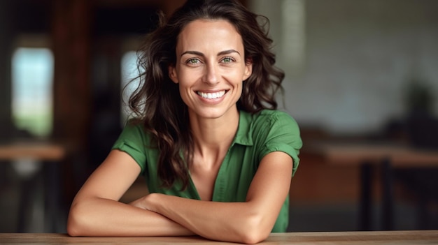 Photo portrait of a smart pensive slim cute brown eyed brunette