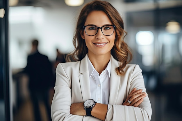 Portrait of smart successful businesswoman positing in office with confident working Generative Ai